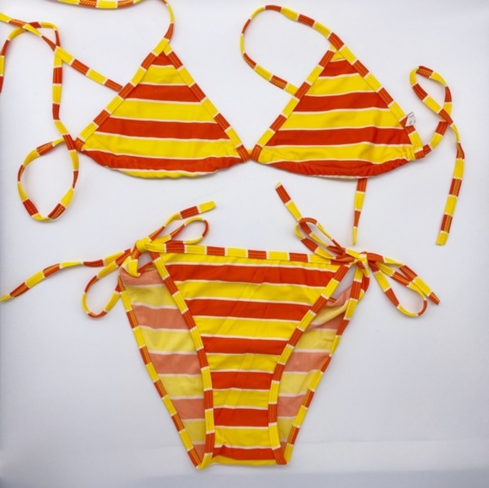 🙋🍍Classic String Bikini OS Stripes Yellow Orange